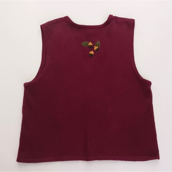 VTG Bobbie Brooks Burgundy Cotton Blend Fall Theme Knit Vest Sz L Applique Beads - Picture 5 of 7
